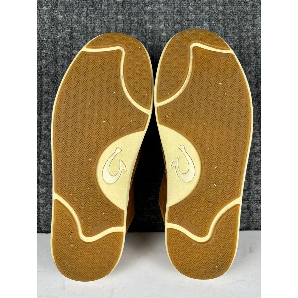 OluKai Lae'ahi Lauhala Woven Leather Slip On Shoes Size 9.5 Fox Tan